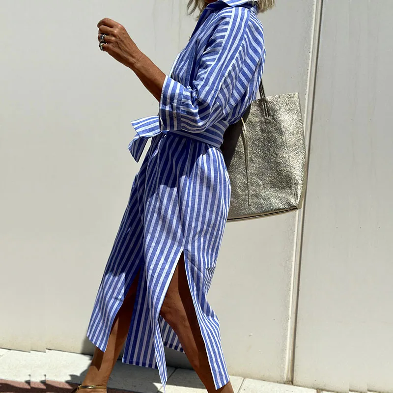 Cerys - Elegant Striped Shirt Dress