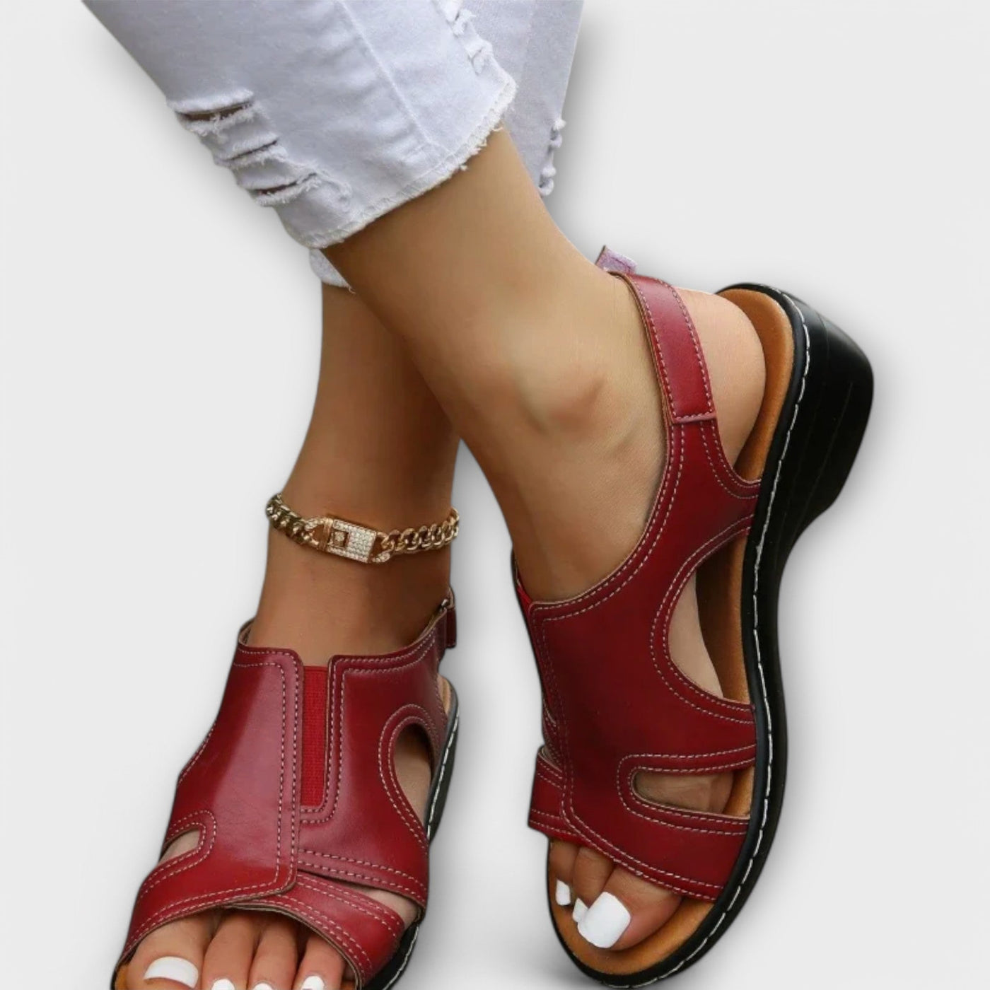 Christina - Orthopaedic Leather Sandals with Comfort Heel